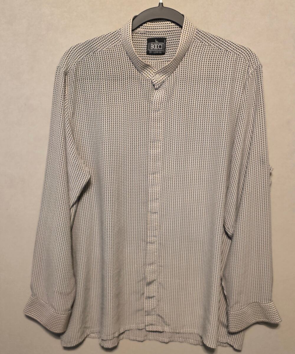 NWOT Bucci Men's L-Sleeve 100% Silk Bohemian Dress Shirt stand collar size L
